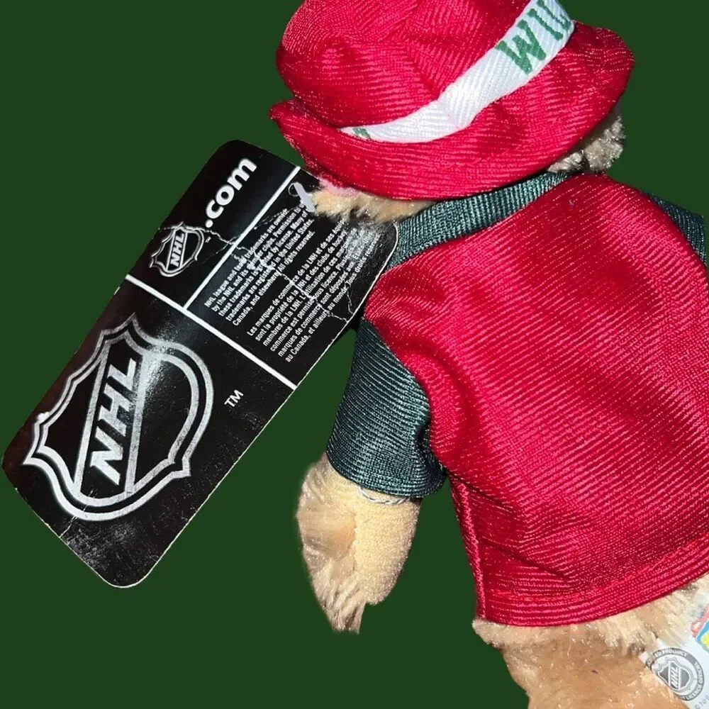 NWT NHL MN Wild Hockey Bear Jersey & Bucket Wild Hat Stuffed Bear 6” P18